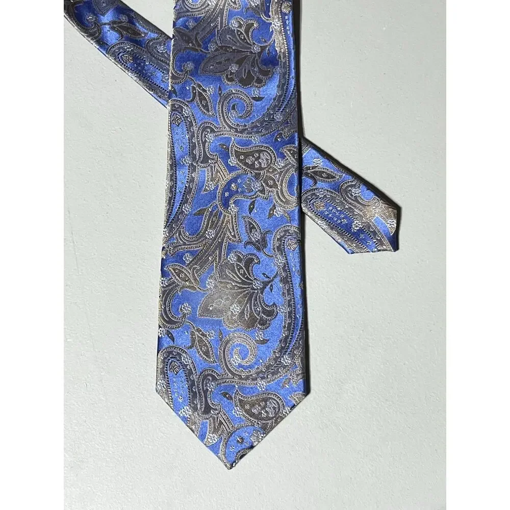 Paul Frederick Paisley Print Silk Tie Mens Necktie Blue 3 1/4